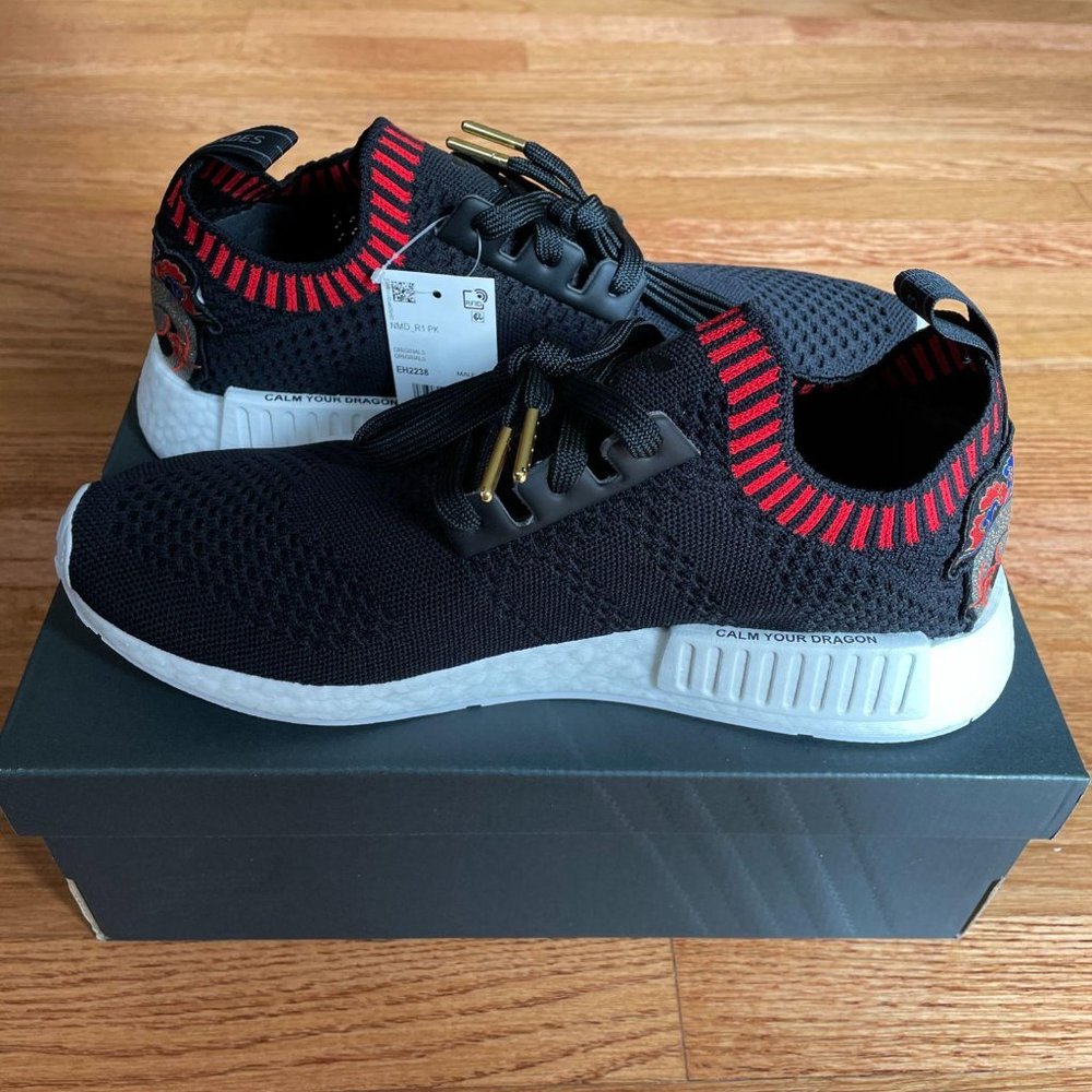 Adidas NMD R1 Primeknit Black / Red Mens Shoes - Picture 2 of 8